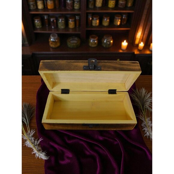 Hand Carved Wooden Box Tarot Floral Motif Latch Closure Storage Jewelry Decor - Picture 10 of 12
